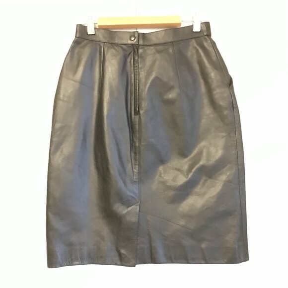 Vintage 90s Real Leather Black Japanese High-Waist Pencil Skirt - Picture 4 of 11